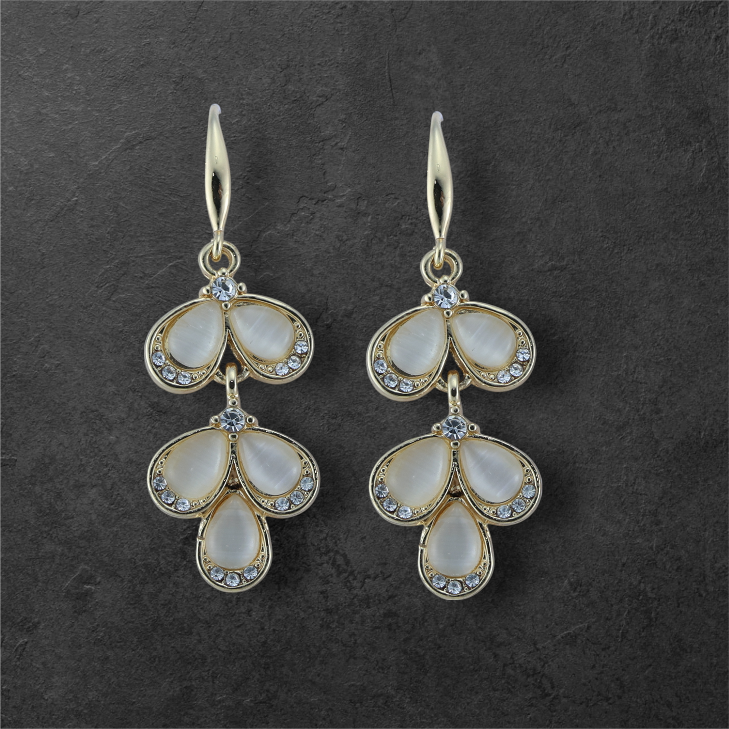 Gold Plated Chandelier Earrings (Korean Rhinestone & Opal Decor Drop Earrings)