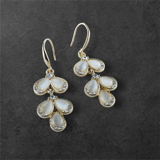 Gold Plated Chandelier Earrings (Korean Rhinestone & Opal Decor Drop Earrings)