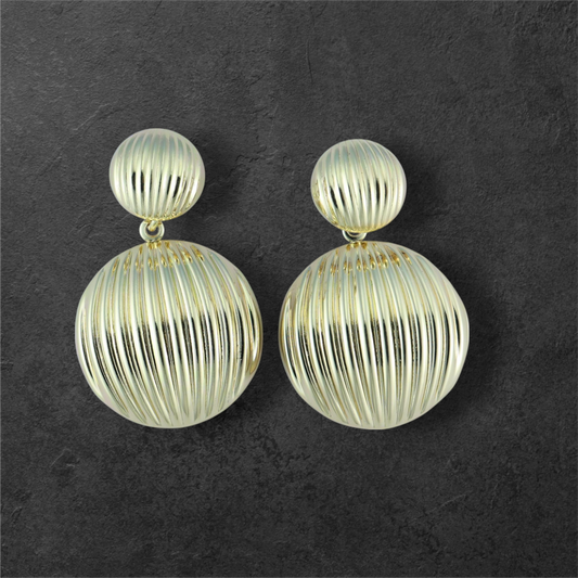 Reet & Riwaz's Chunky Double Sphere Dangles Earrings for Women Fashion | Stylish Trendy Latest Gold Plated Western Dainty Ear Accessories | Korean Earrings for Girls & Womens