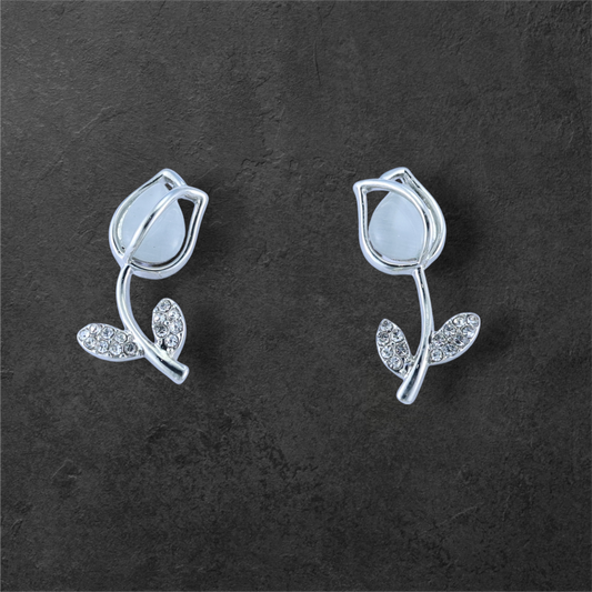Silver Plated Rose Tiny Studded Earrings (Silver Plated Stud Earrings with Minimalist Design - Perfect for Casual & Formal Outfits)